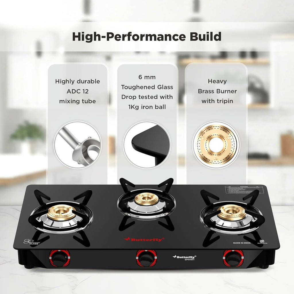 Butterfly Glass Top 3 Burner Gas Stove