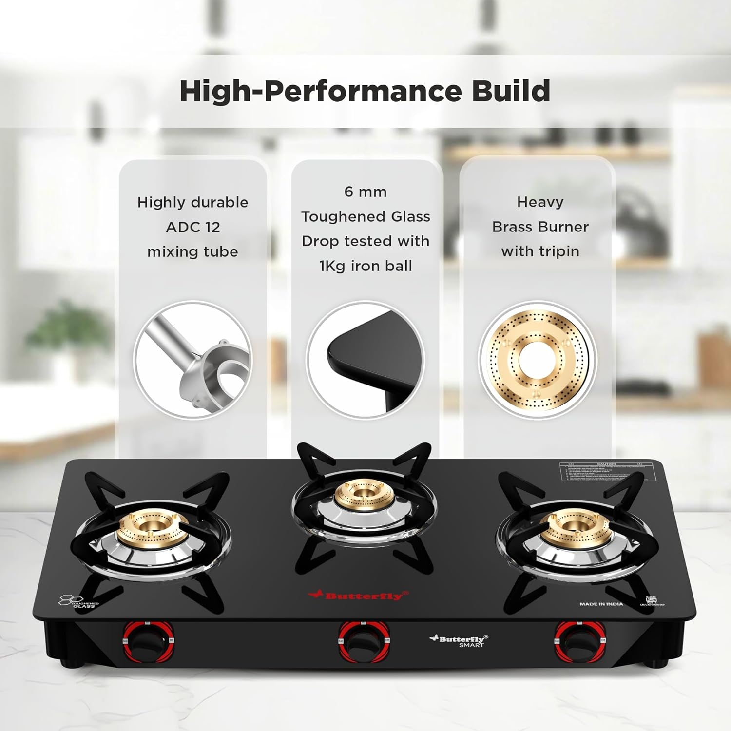 Butterfly Glass Top 3 Burner Gas Stove