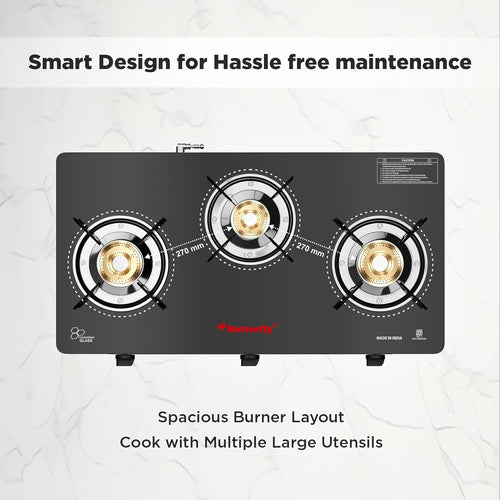 Butterfly Glass Top 3 Burner Gas Stove