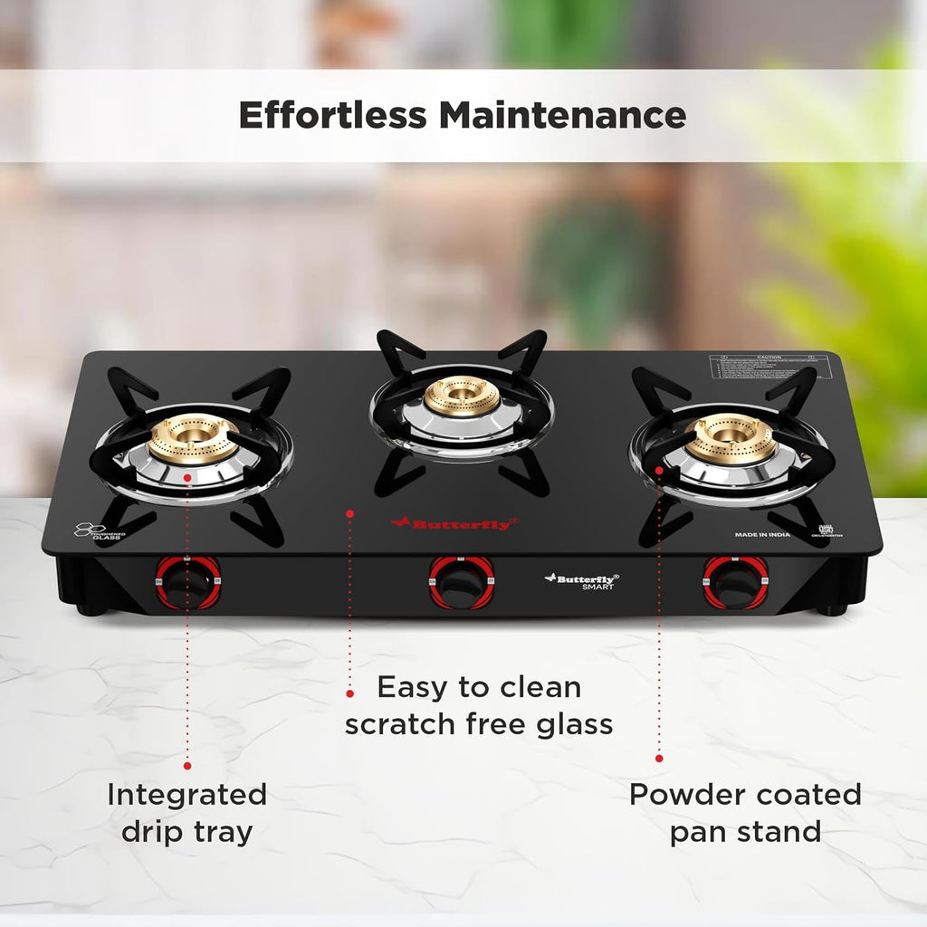 Butterfly Glass Top 3 Burner Gas Stove