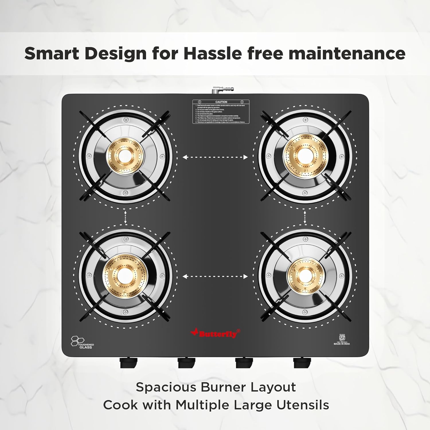 Butterfly Glass Top 4 Burner Gas Stove