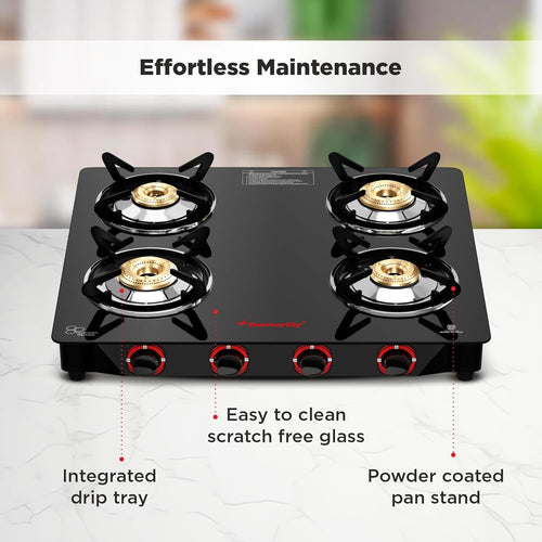 Butterfly Glass Top 4 Burner Gas Stove