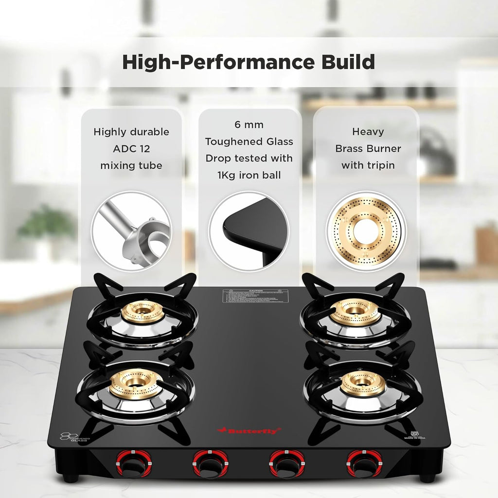Butterfly Glass Top 4 Burner Gas Stove