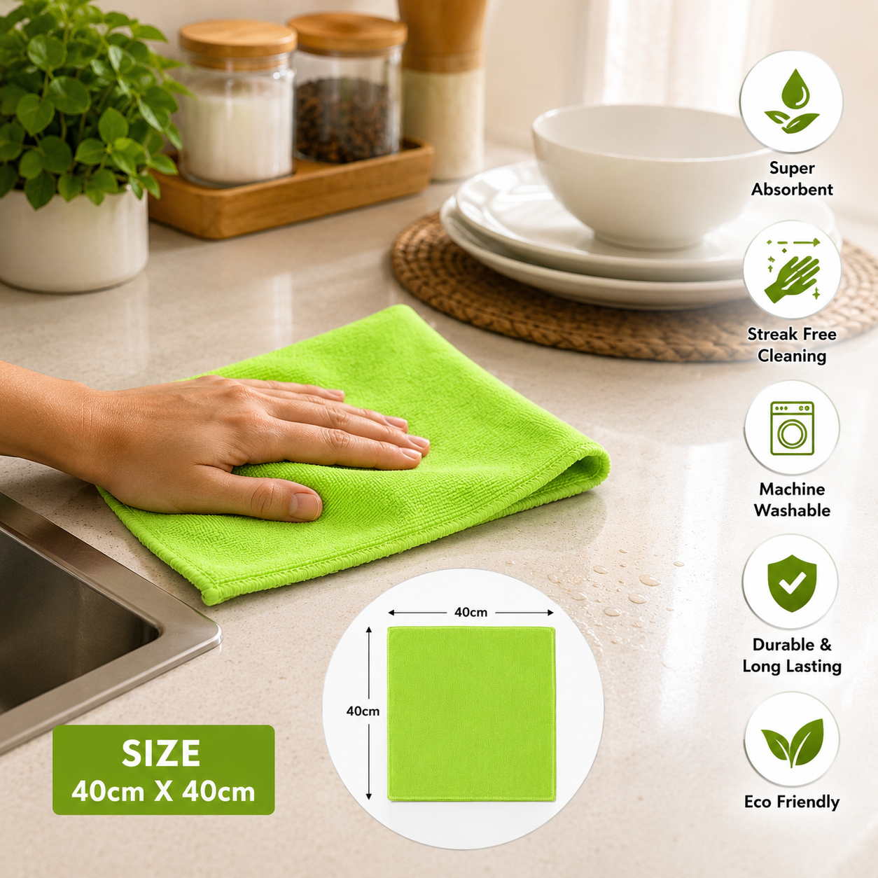 Premium Microfiber Washing Cloth Green