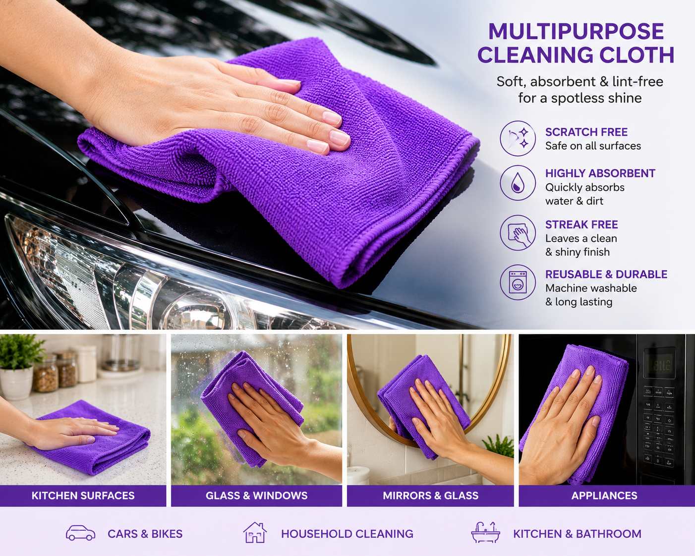 Premium Microfiber Washing Cloth Purple