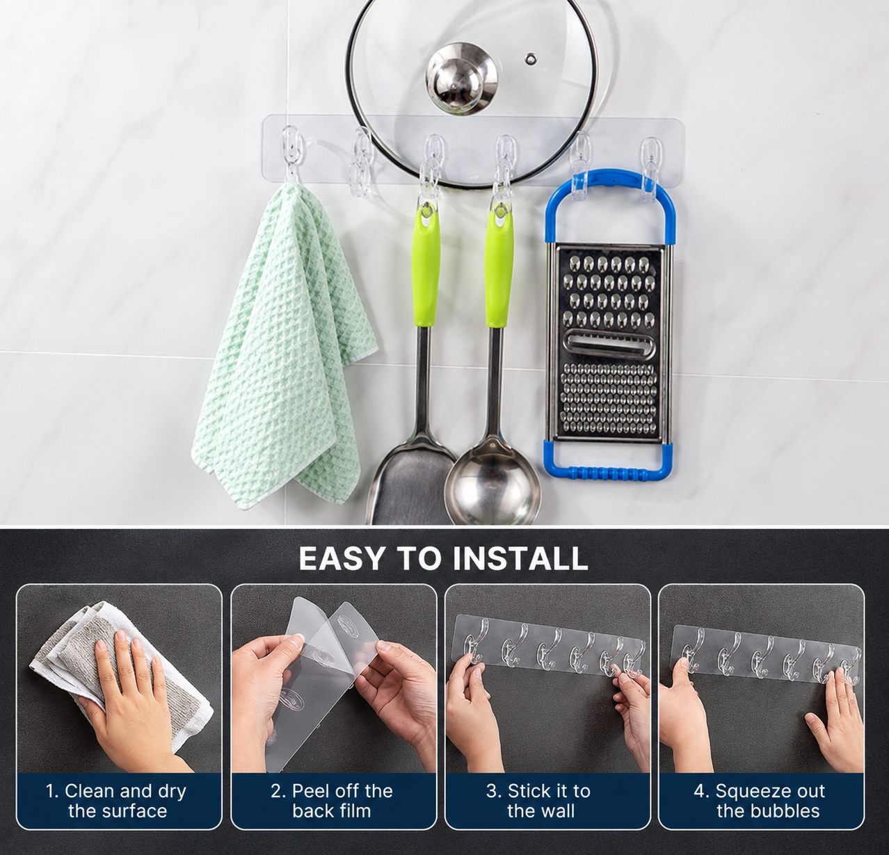 6-Piece Transparent Hooks Multi-Purpose Wall Hooks Set