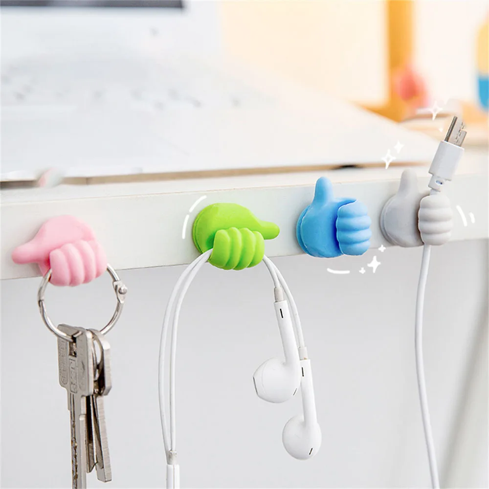 Thumb up wall Hooks Adhesive Silicone Cable Clips Wire Organiser 1 (Pack of 10)