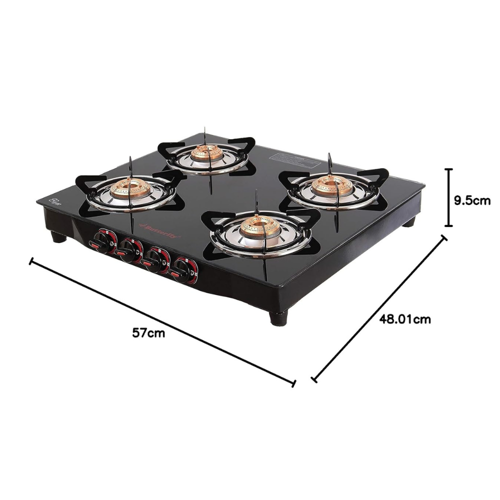 Butterfly Glass Top 4 Burner Gas Stove