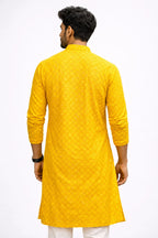 Men Self Design Cotton Silk Flared Kurta