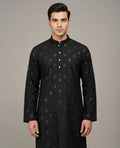 Men Embellished, Self Design Pure Cotton Straight Kurta (Black)