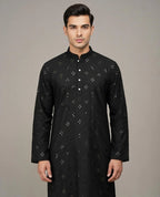 Men Embellished, Self Design Pure Cotton Straight Kurta (Black)