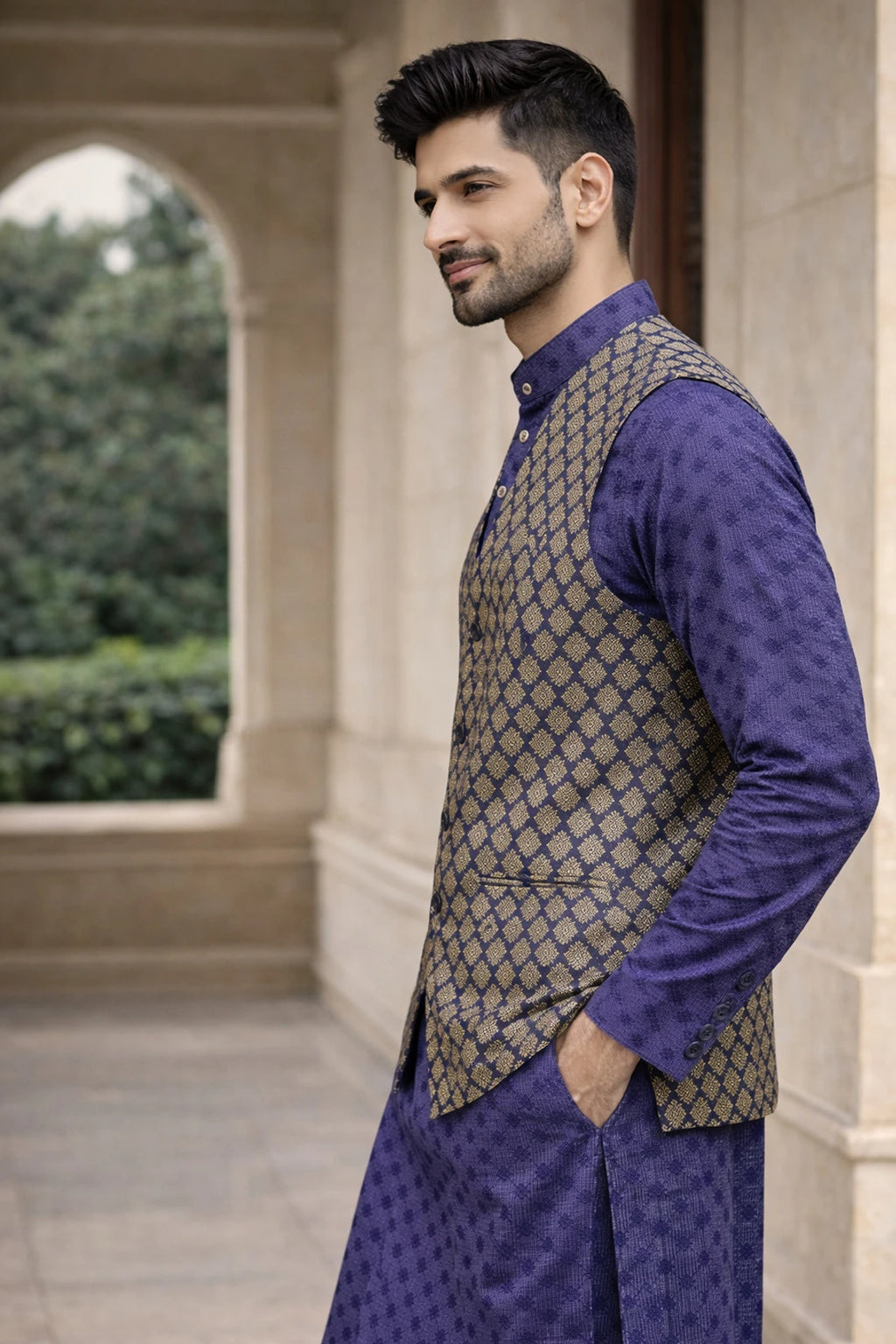 Self Design, Woven Design Pure Cotton, Jacquard Straight Kurta (Blue)